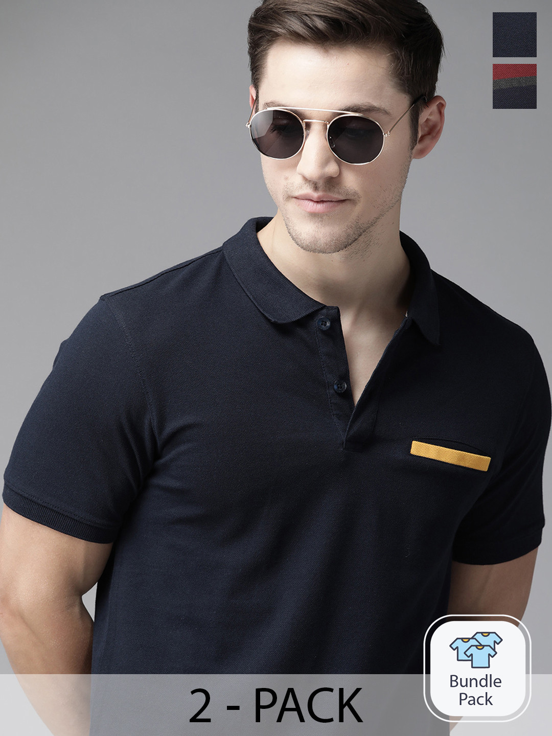 

Roadster Men Pack of 2 Polo Collar T-shirts, Navy blue