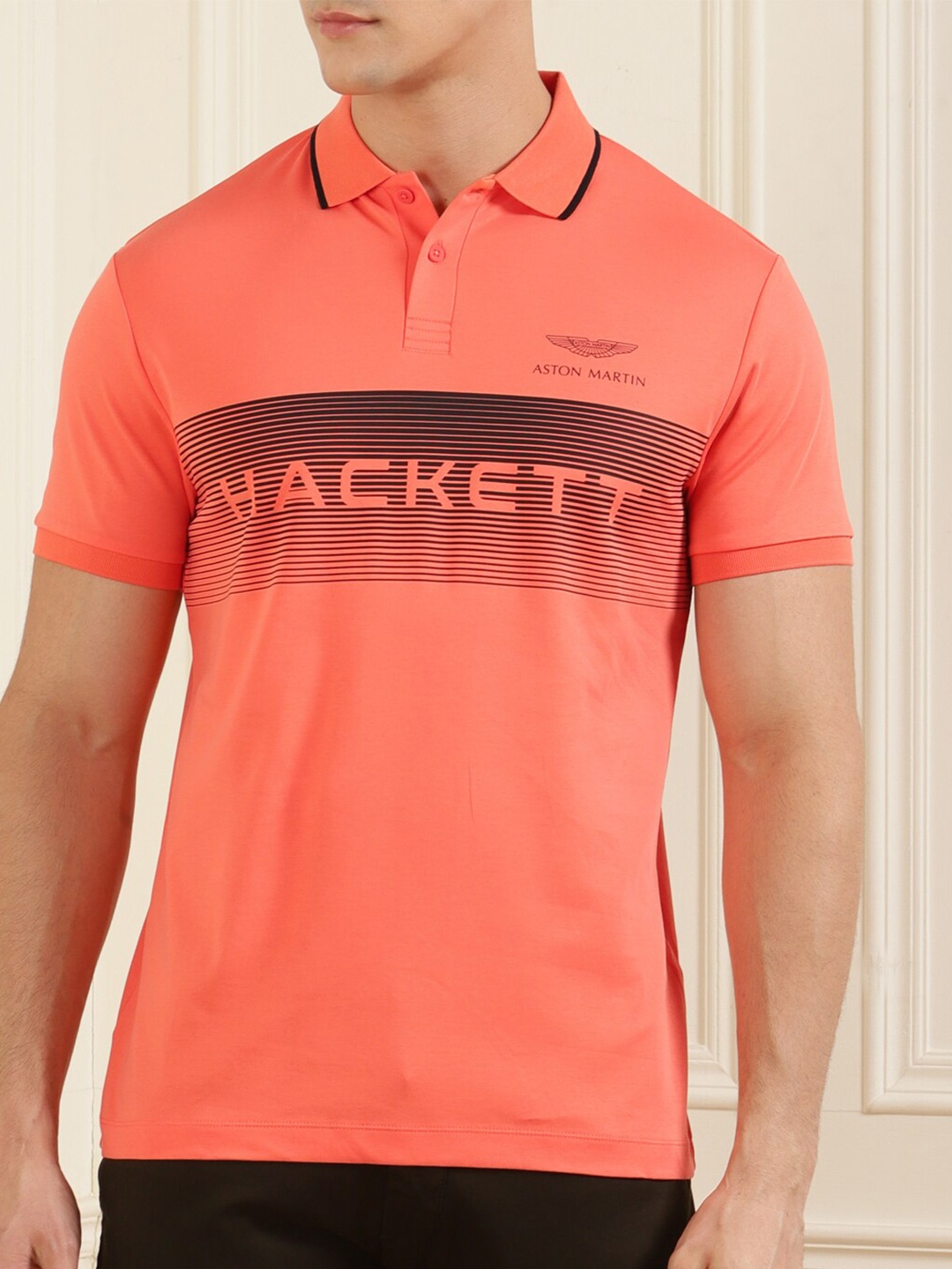

HACKETT LONDON Men Coral Typography Printed Polo Collar T-shirt