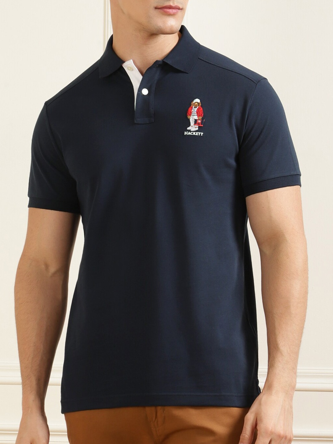 

HACKETT LONDON Men Navy Blue Polo Collar T-shirt