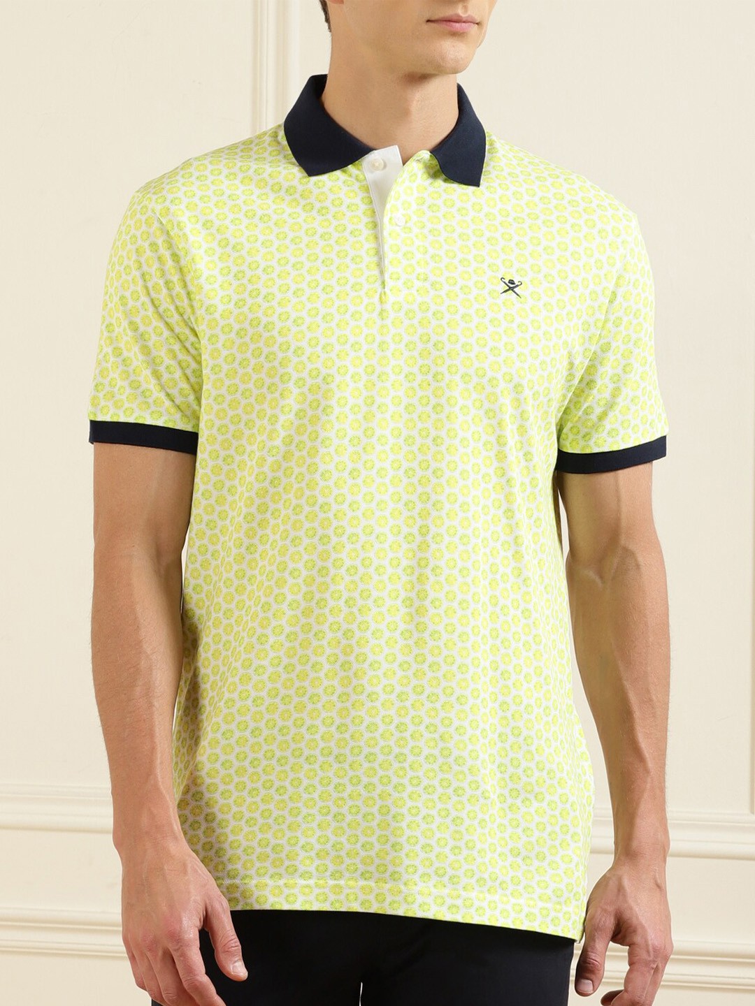 

HACKETT LONDON Men Yellow Printed Polo Collar Cotton T-shirt