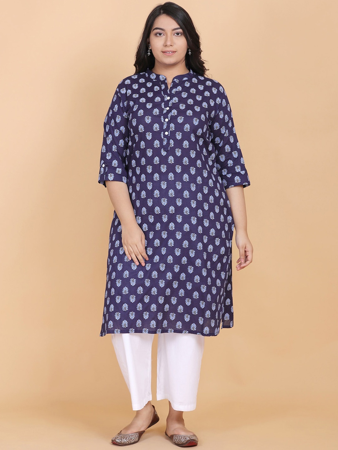 

LastInch Women Blue Ethnic Motifs Printed Straight Kurta