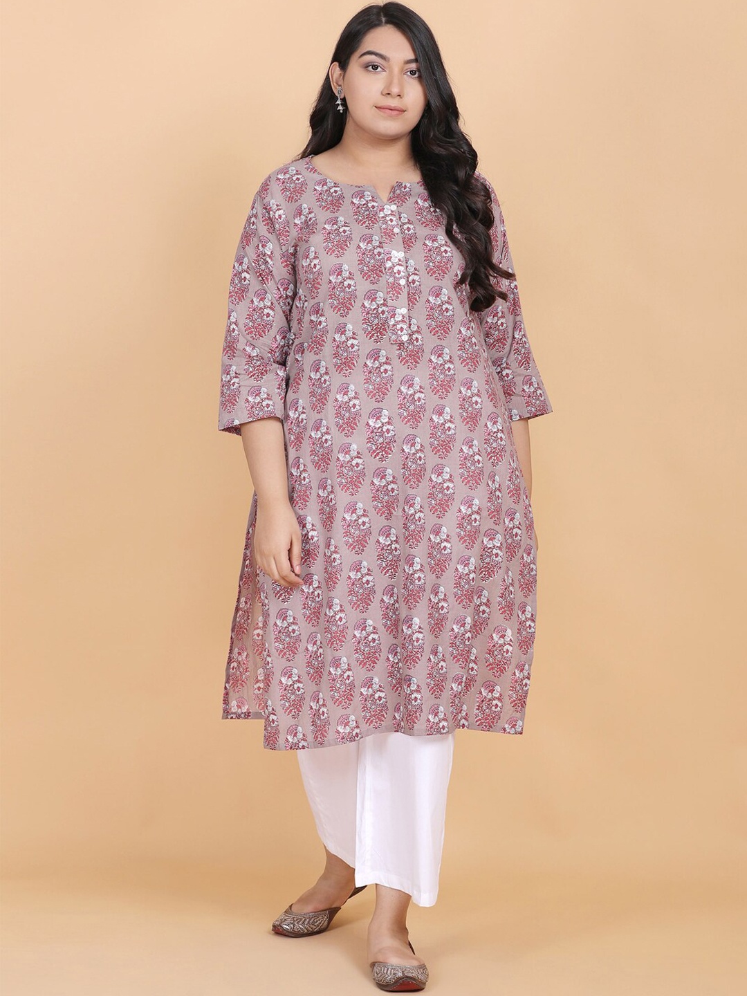 

LastInch Women Ethnic Motifs Printed Cotton Kurta, Brown