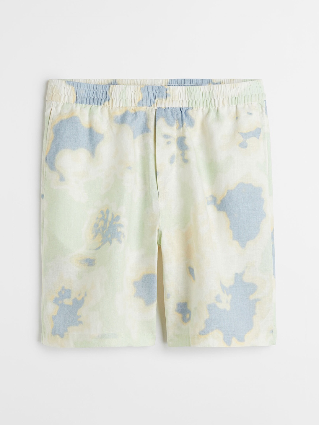 

H&M Relaxed Fit Patterned Linen Shorts, Blue