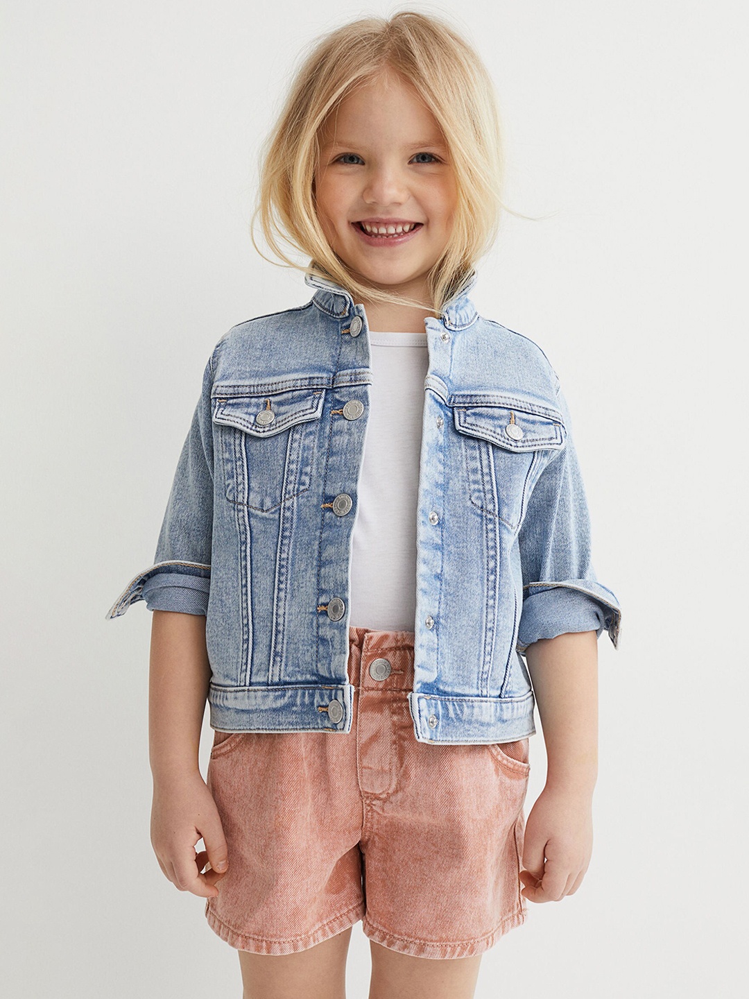 

H&M Girls Beige Relaxed Fit Twill Pure Cotton Paper Bag Shorts