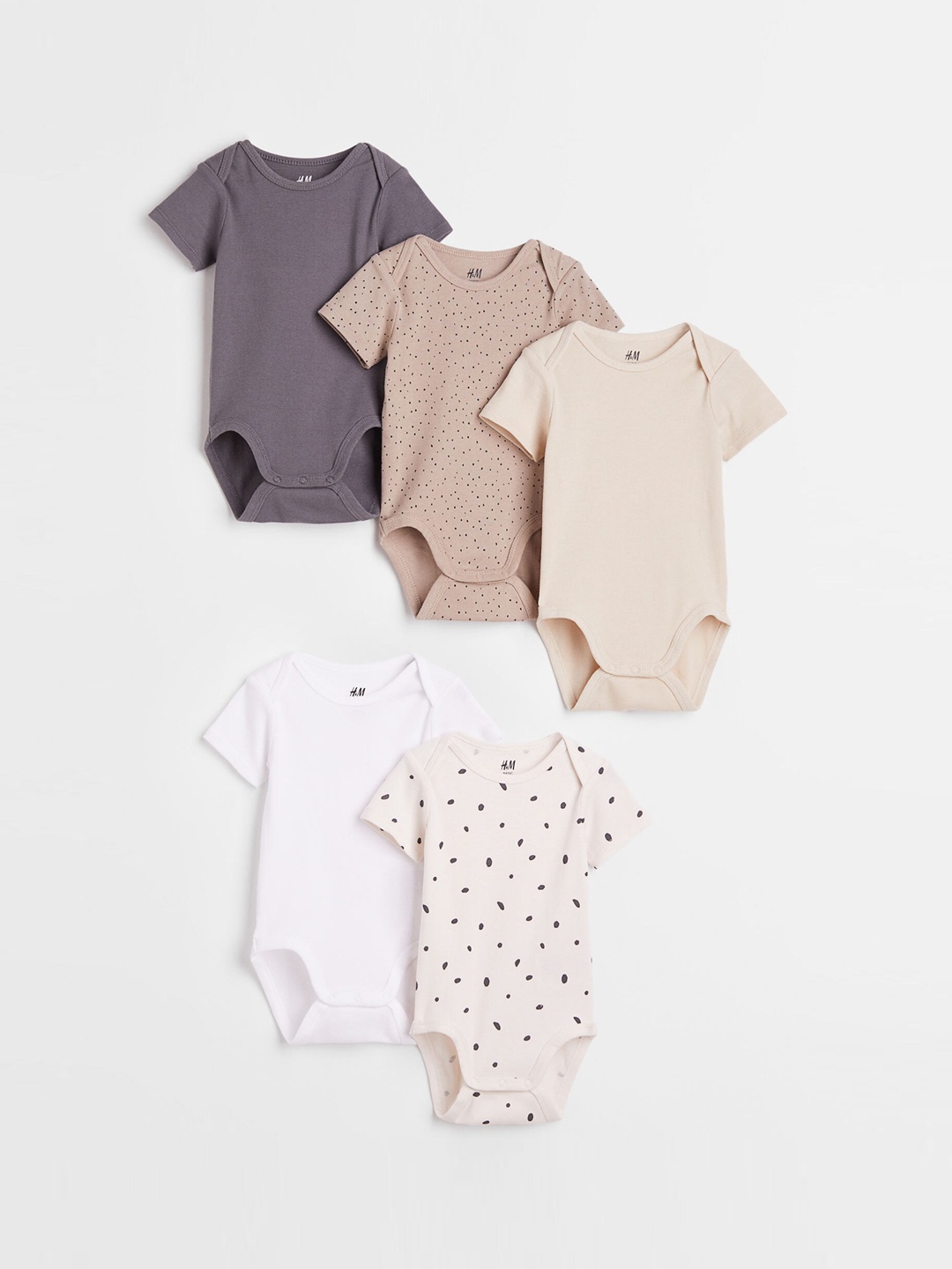 

H&M Kids Pack of 5 Beige & Grey Cotton Short-Sleeved Bodysuits