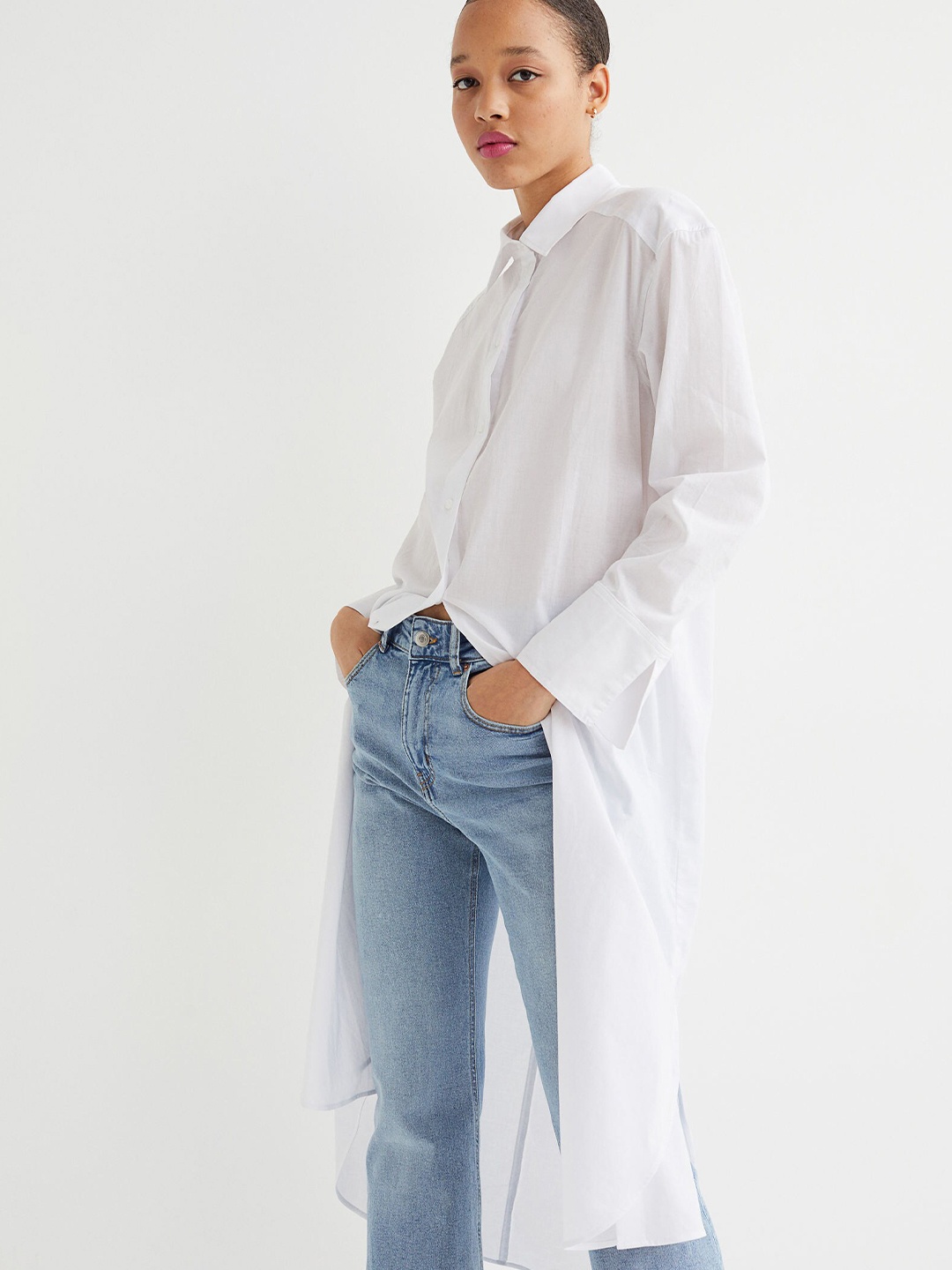 

H&M White Calf-Length Shirt Dress