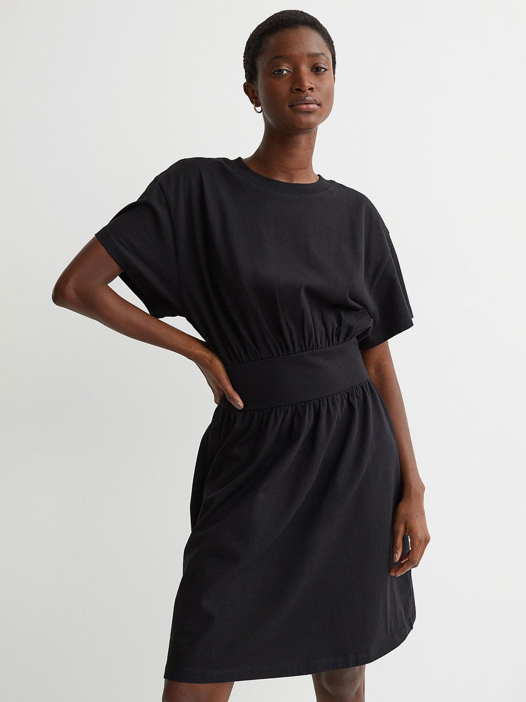 

H&M Black Solid Short Pure Cotton Jersey Dress