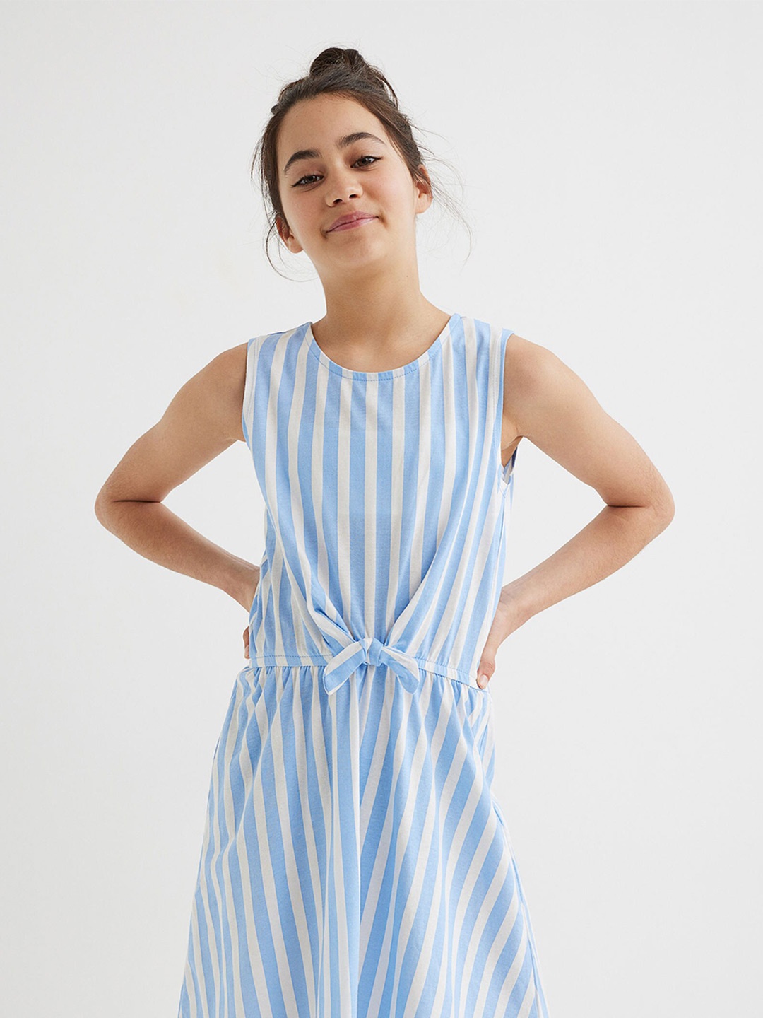

H&M Girls Blue & White Tie-detail Dress