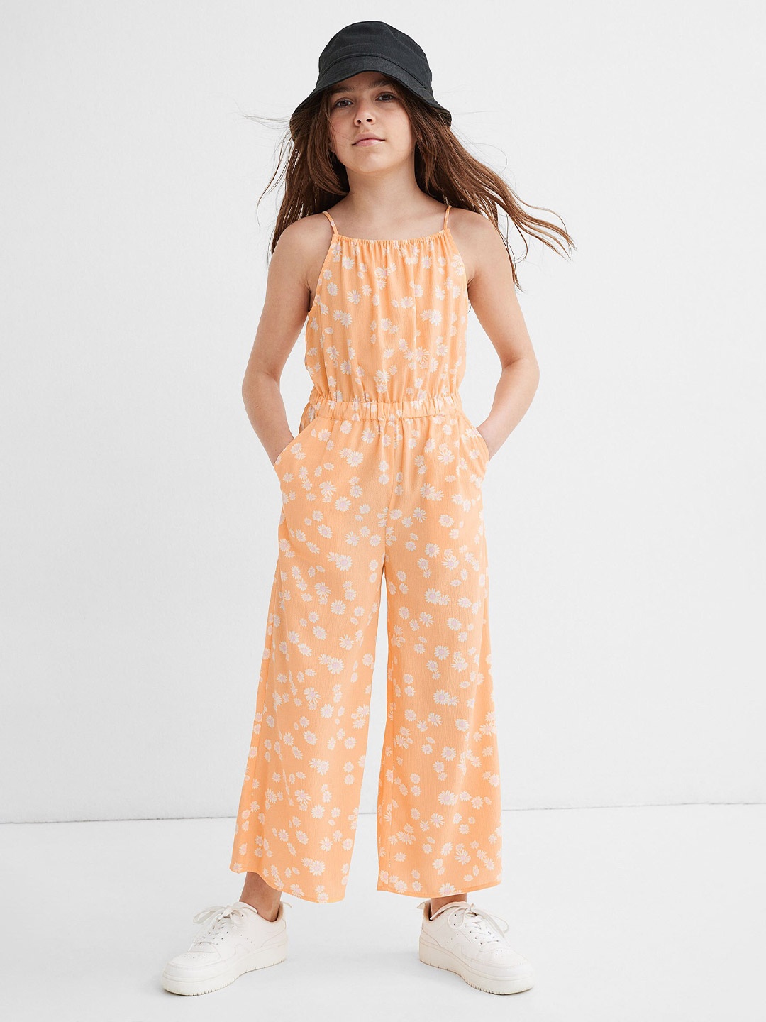 

H&M Girls Orange & White Floral Cropped Jumpsuit