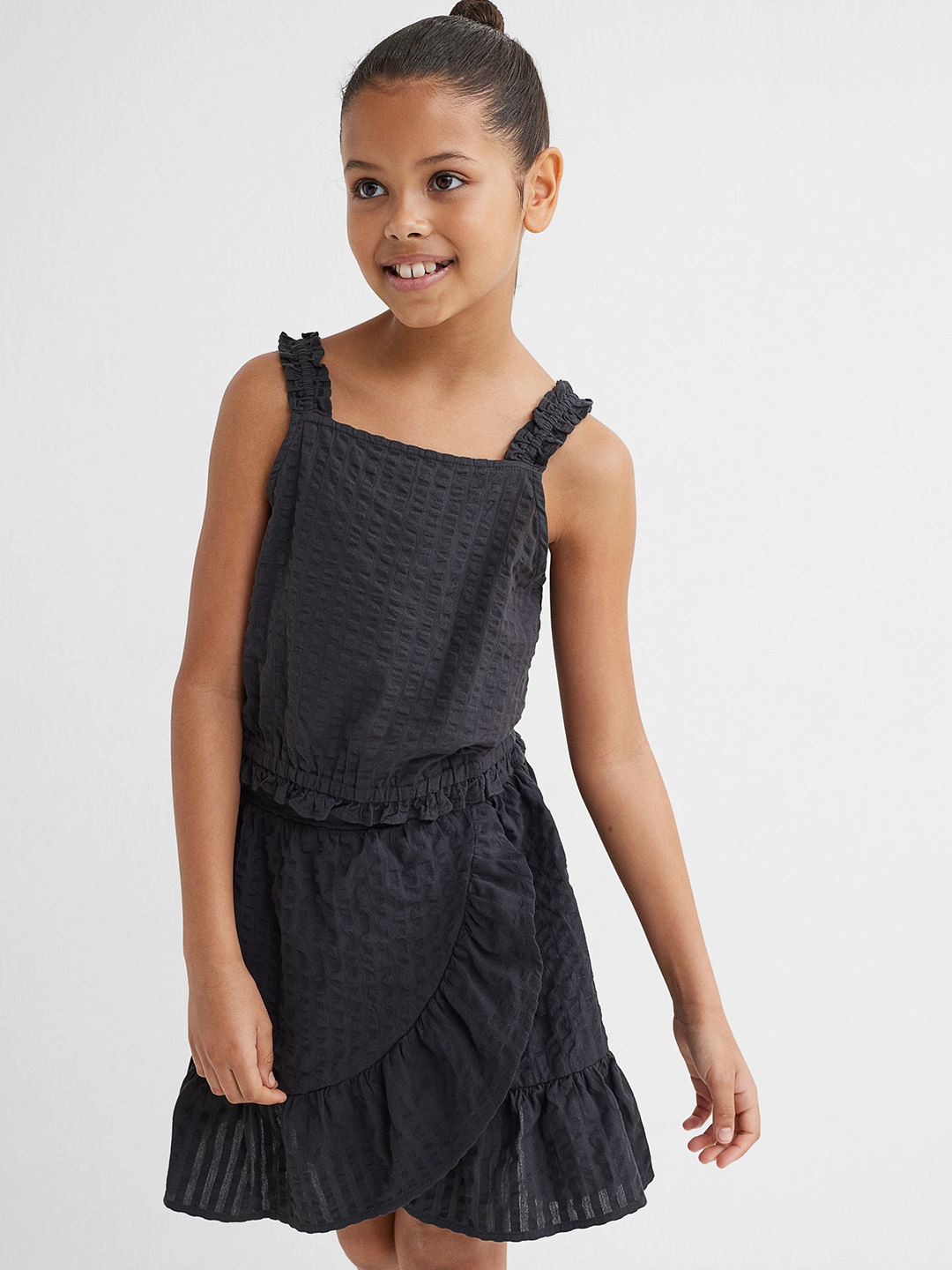 

H&M Girls Grey Cotton Flounce-Trimmed Wrapover Skirt