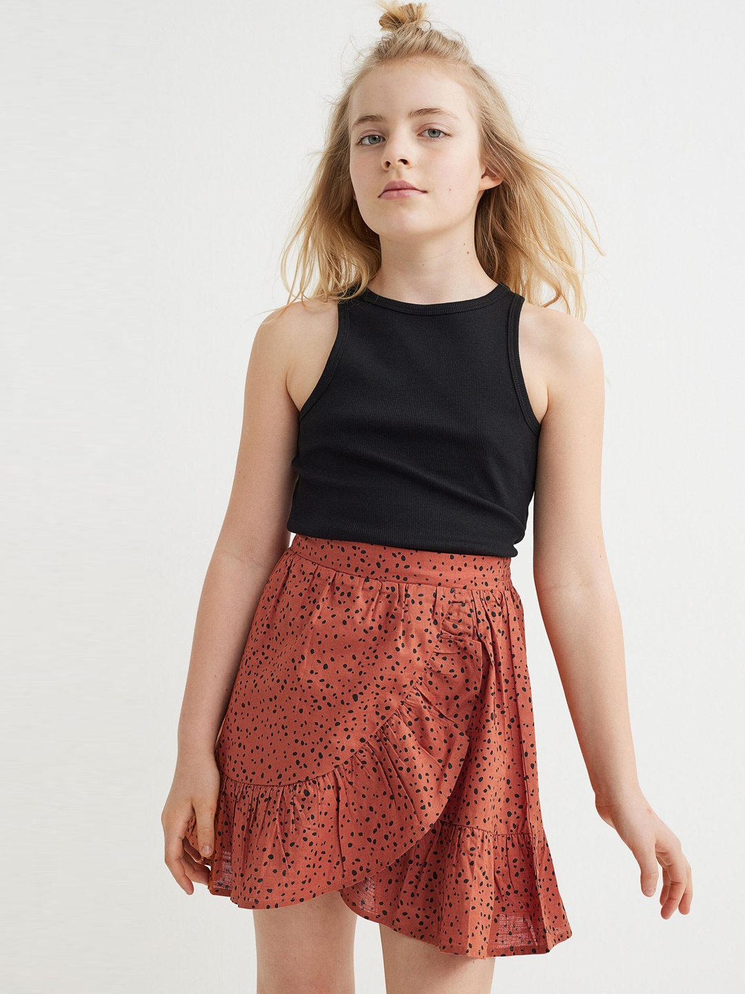 

H&M Orange Flounce-Trimmed Wrapover Skirt