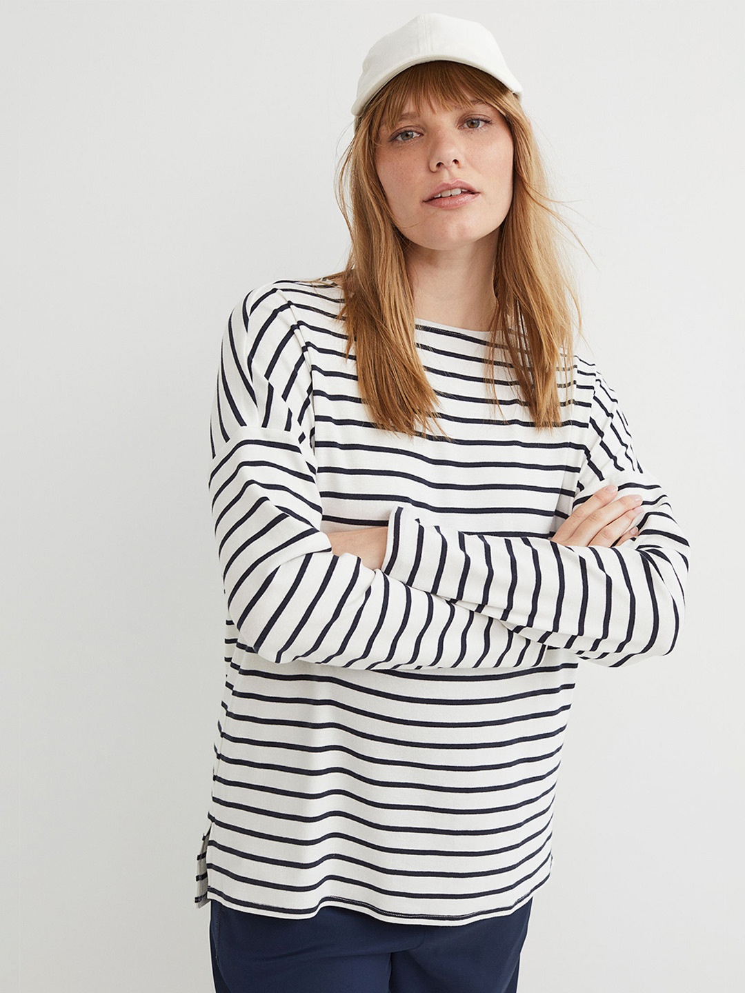

H&M Women Black & White Boat-necked Maternity Top