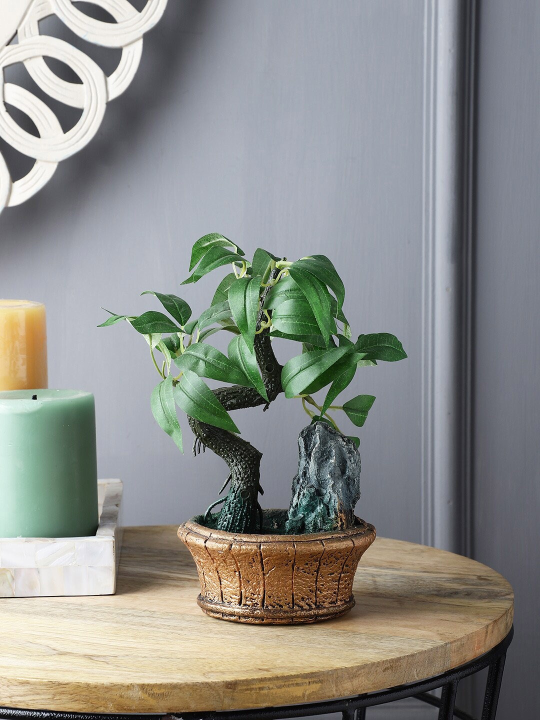 

FOLIYAJ Green & Gold Artificial Bonsai Tree with Pot