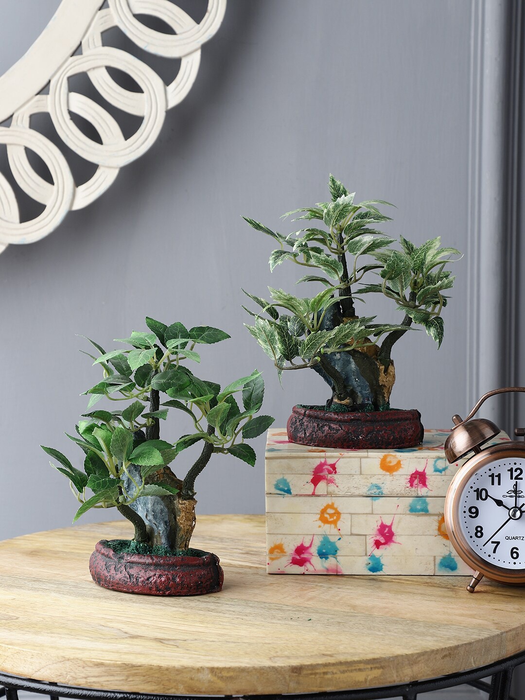 

FOLIYAJ Set Of 2 Green Artificial Bonsai Trees
