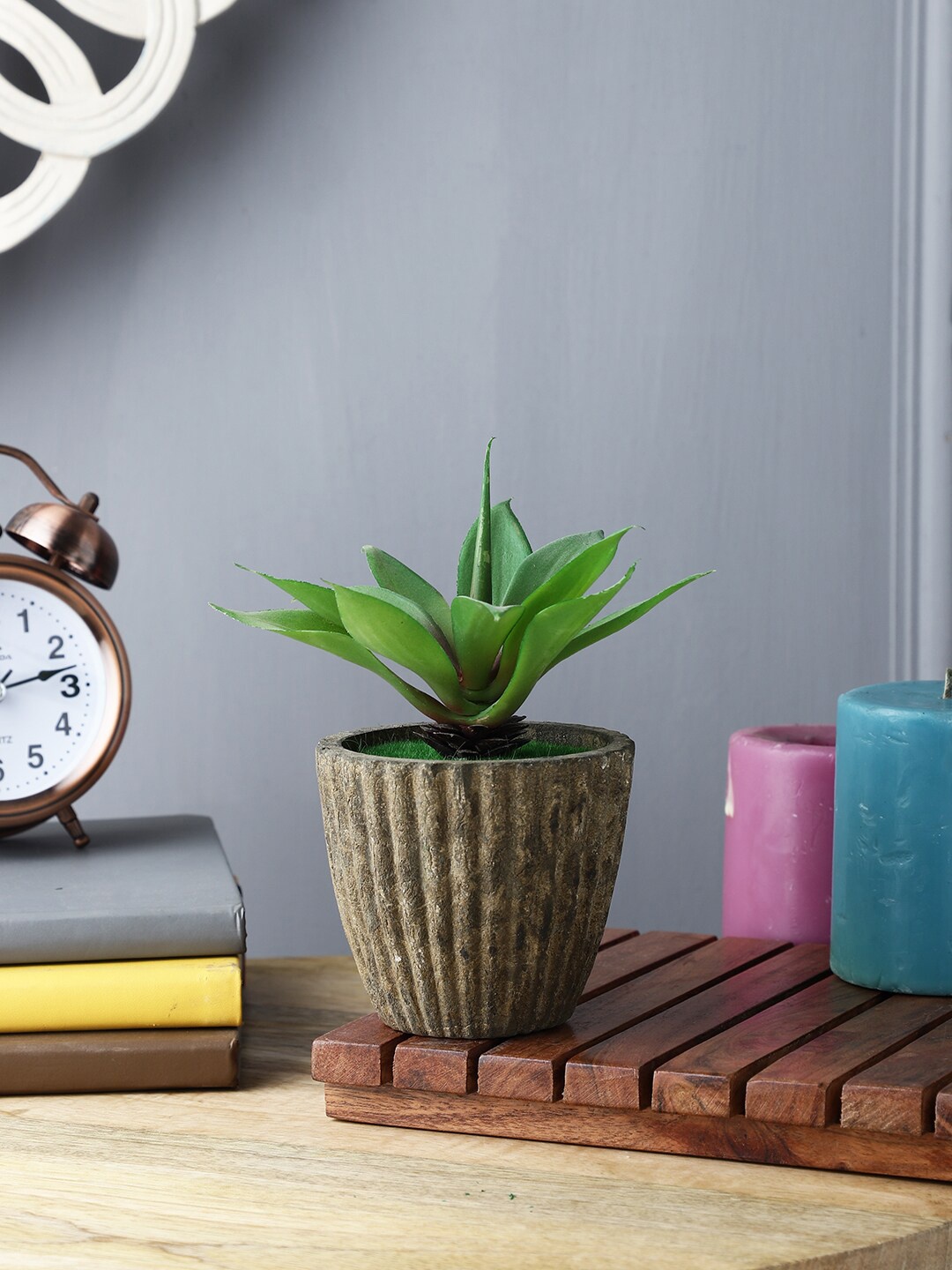 

FOLIYAJ Green Palm Cactus Artificial Plant With Pot