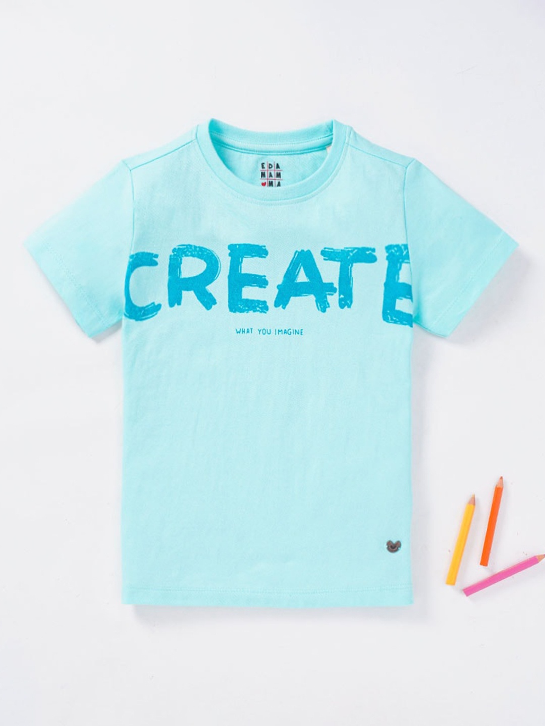 

Ed-a-Mamma Boys Blue Typography Printed Extended Sleeves T-shirt
