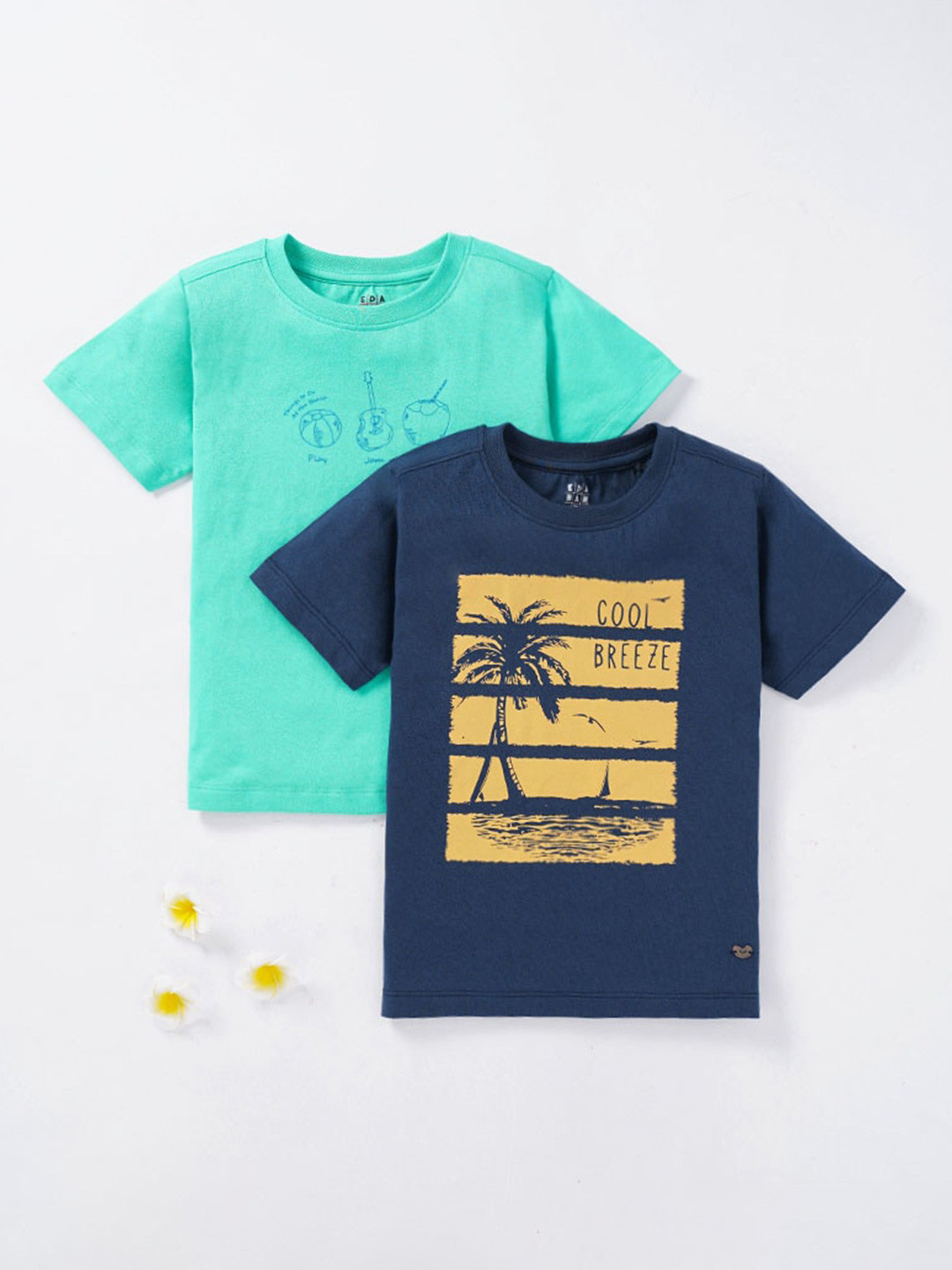 

Ed-a-Mamma Boys Pack of 2 Printed Sustainable Cotton T-shirts, Navy blue