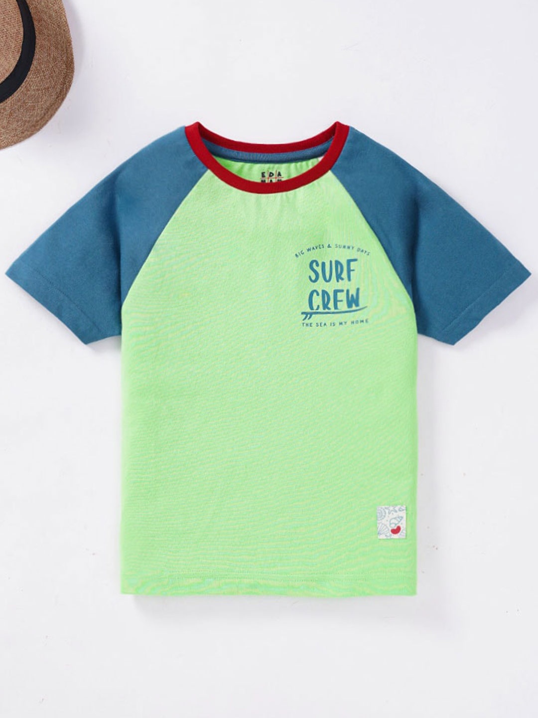 

Ed-a-Mamma Boys Green & Blue Colourblocked Cotton T-shirt