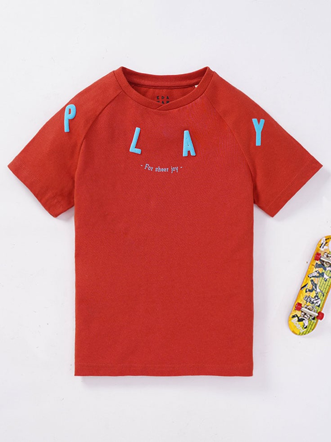 

Ed-a-Mamma Boys Red Typography Printed T-shirt