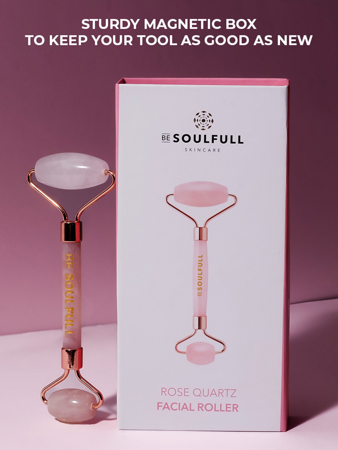 

BE SOULFULL Rose Quartz Double Sided Face Massage Roller - Pink