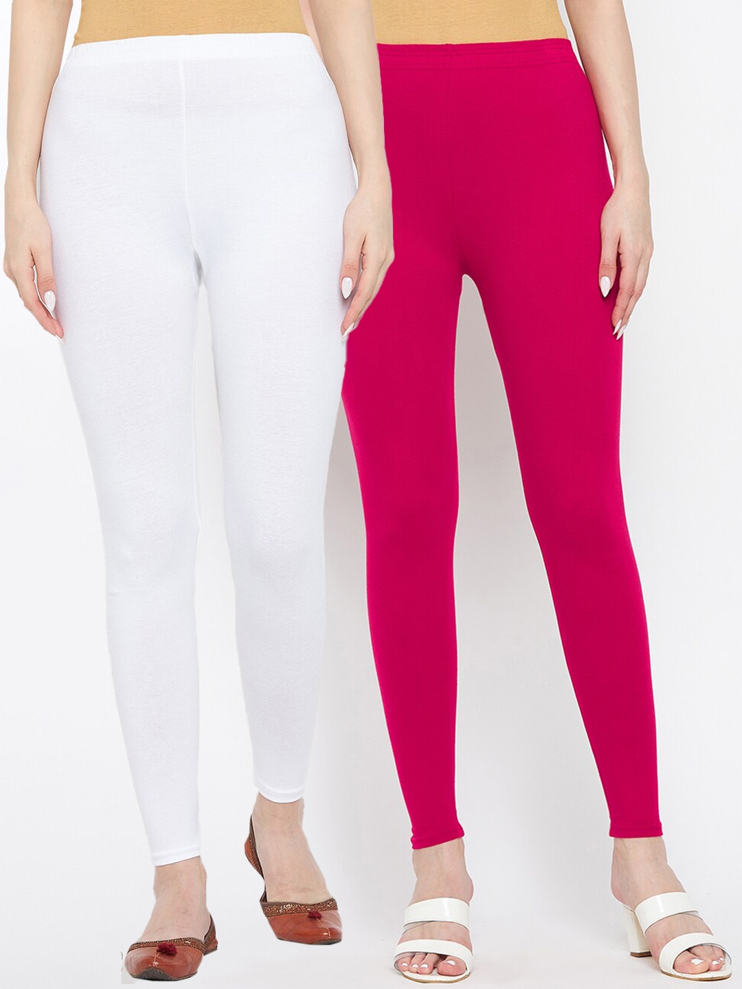 

Clora Creation Women Pack of 2 Magenta & White Solid Ankle Length Leggings