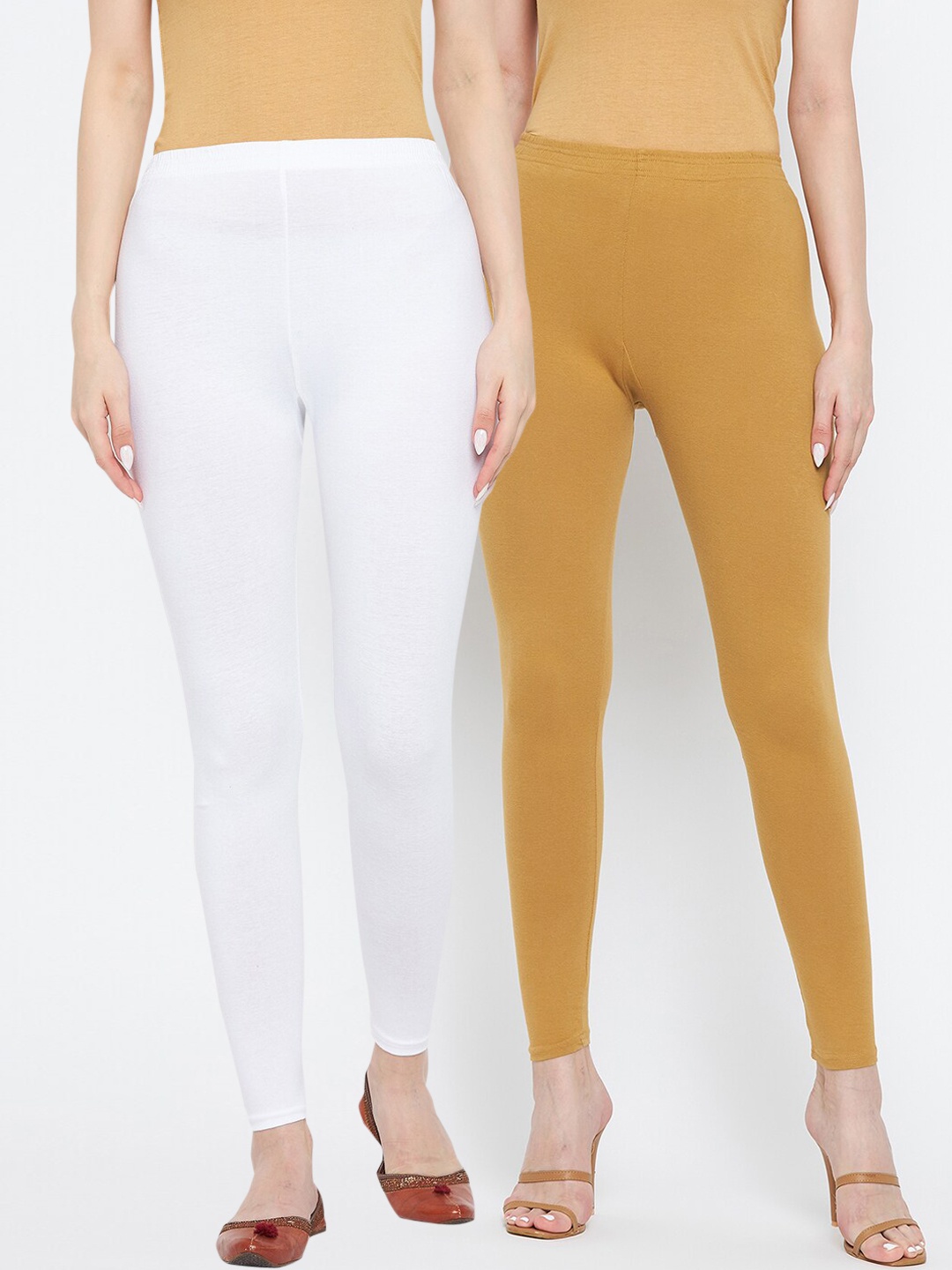 

Clora Creation Women Pack Of 2 Solid Comfort-Fit Ankle-Length Leggings, White