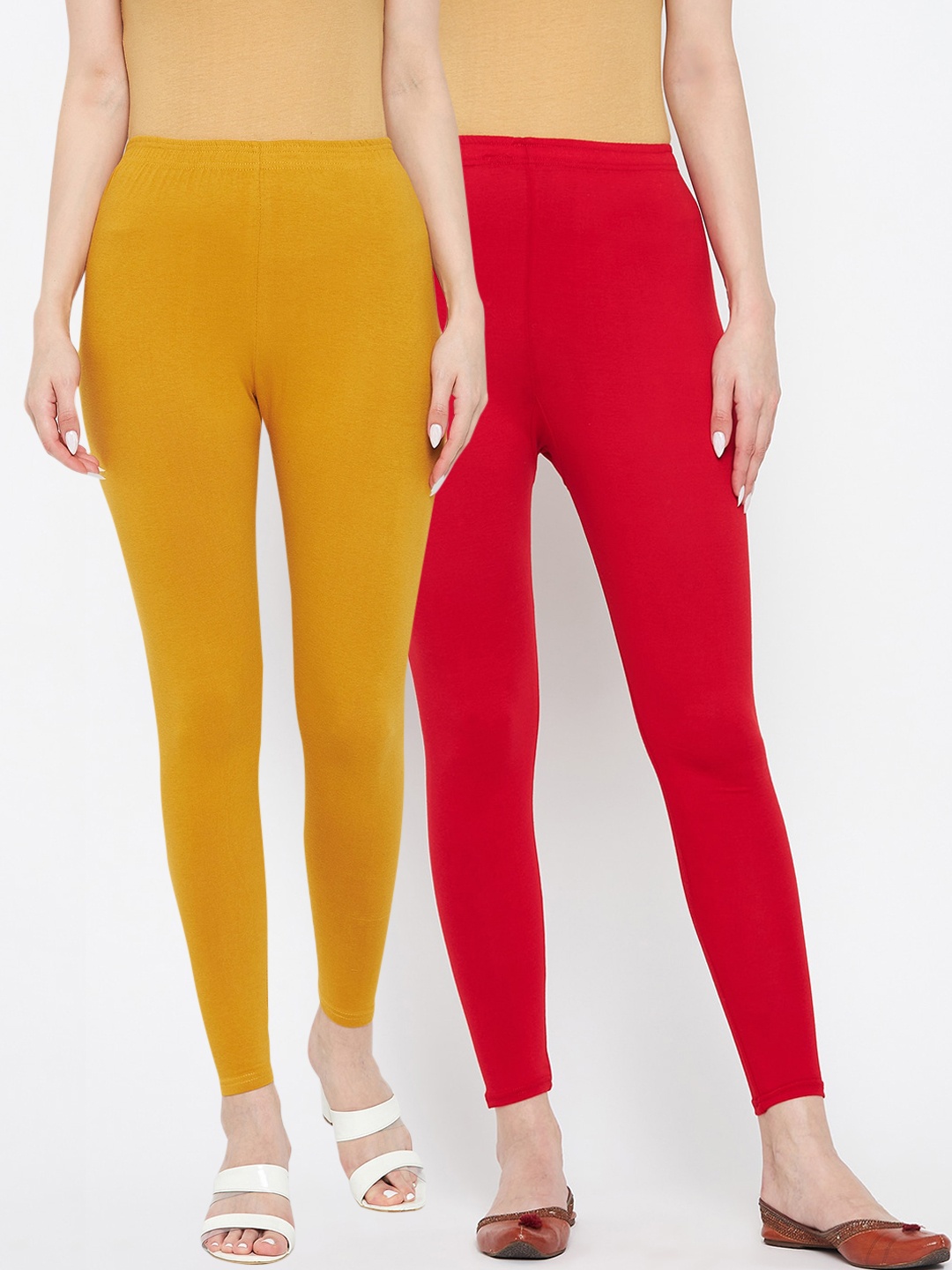 

Clora Creation Women Pack Of 2 Solid Pure Cotton Ankle Length Leggings, Red