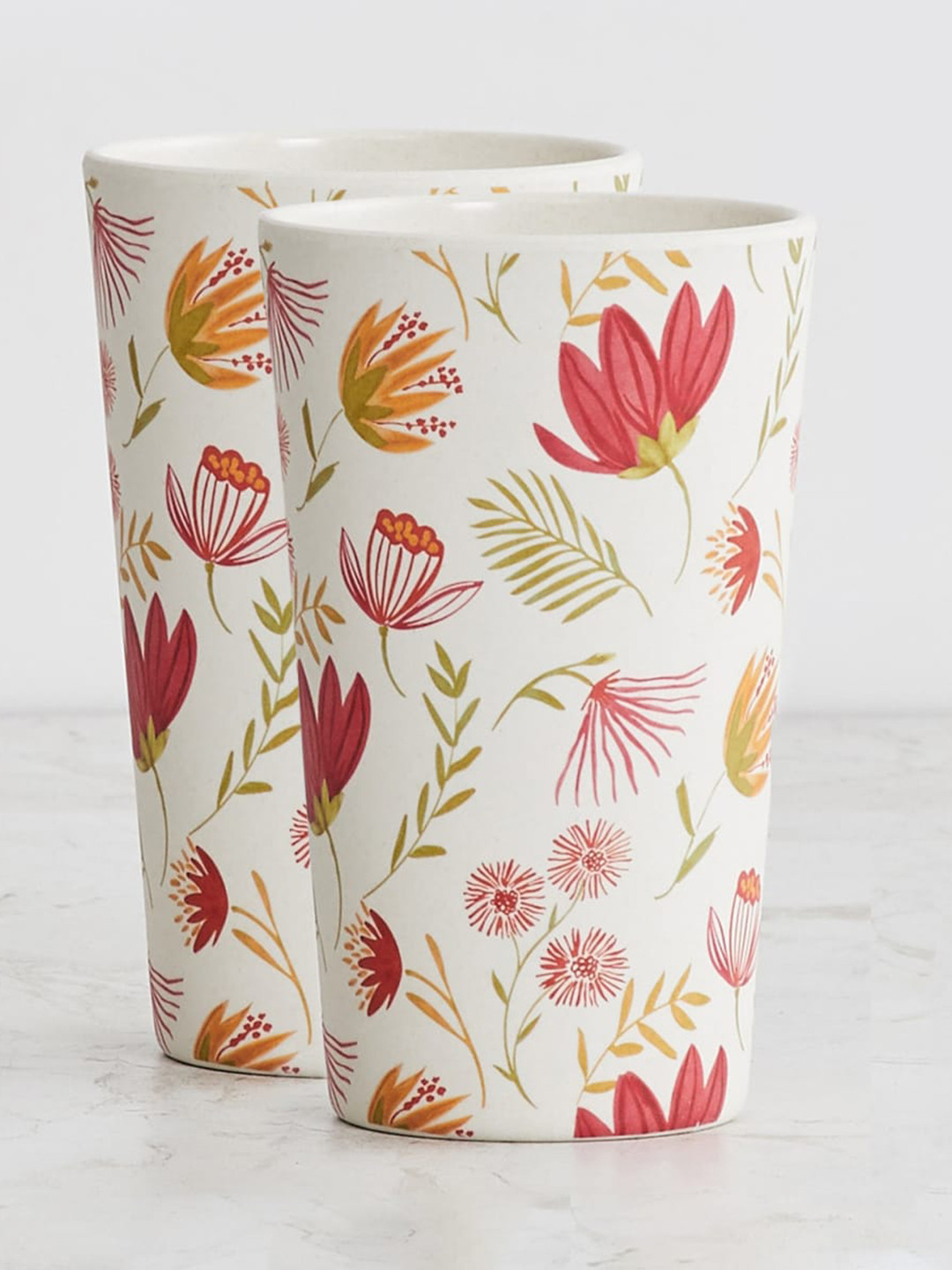 

Home Centre White & Red Set Of 2 Truffles Printed Bamboo Fibre Tumbler, Multi