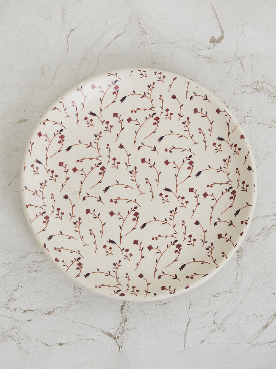 

Home Centre White & Maroon Printed Stoneware Glossy Plate, Off white