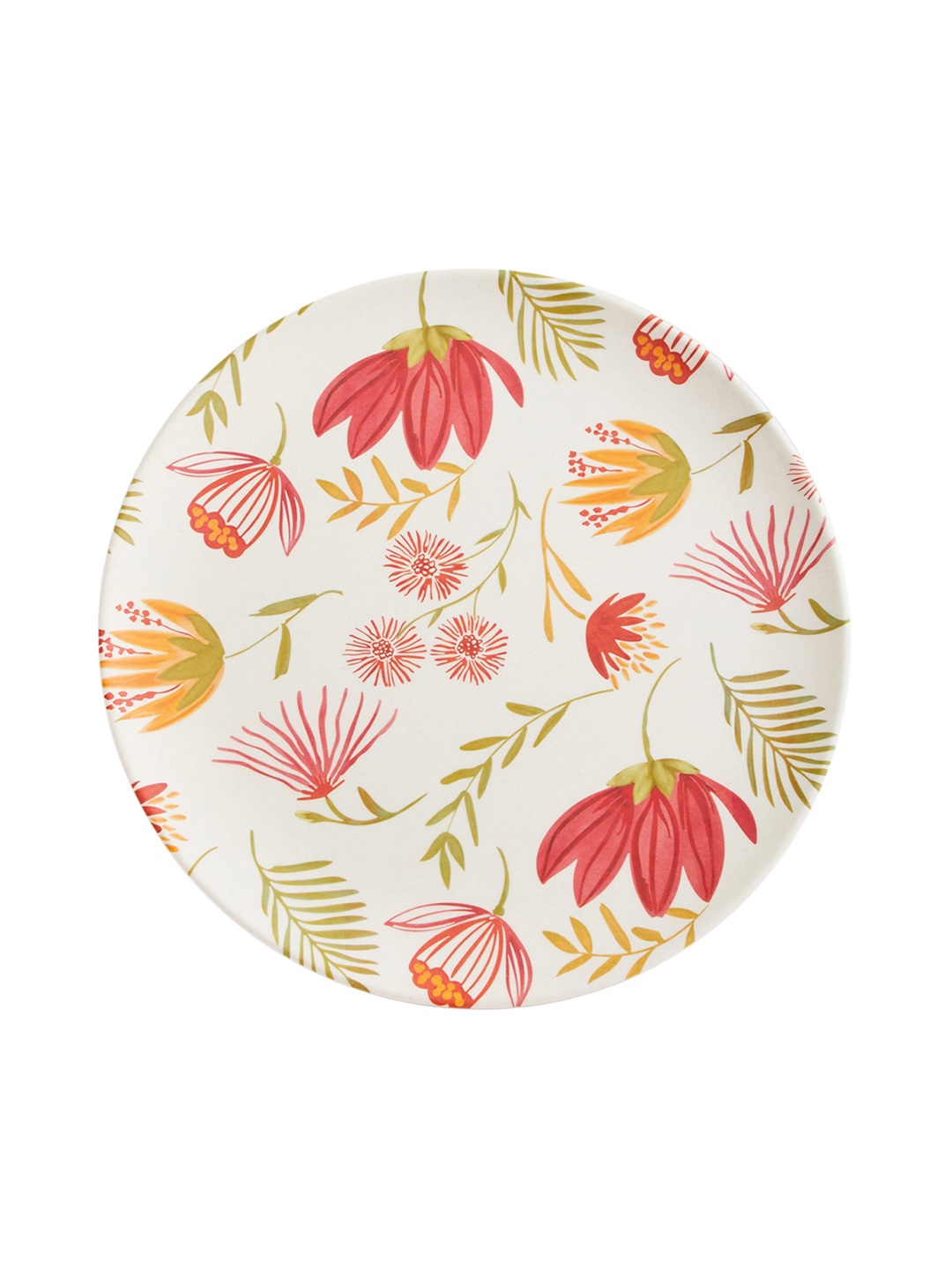 

Home Centre White & Red Set Of 4 Floral Printed Bamboo Glossy Plates