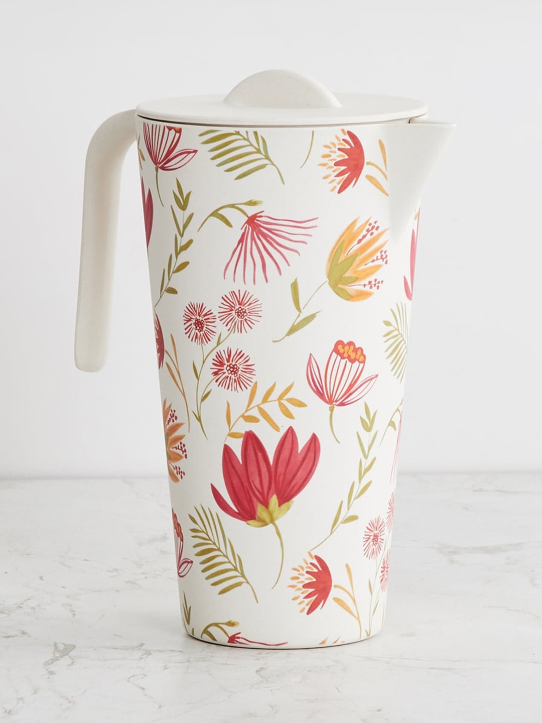 

Home Centre White & Pink Printed Bamboo Fibre Pitcher