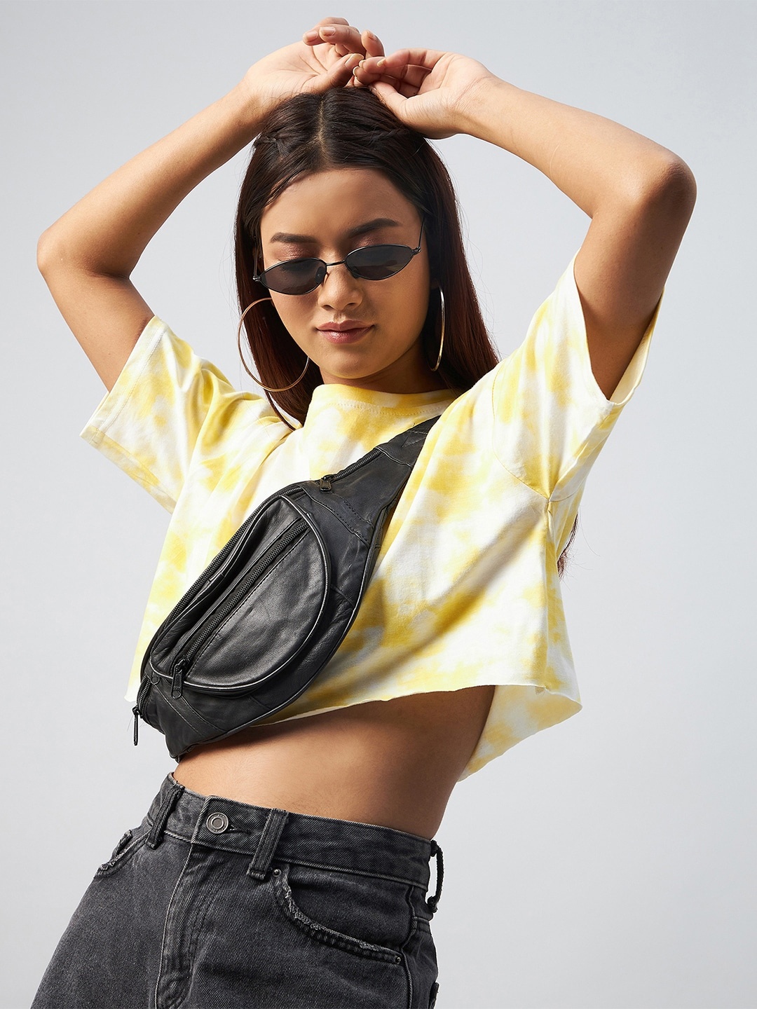 

CHIMPAAANZEE Women Yellow Dyed Extended Sleeves Oversized T-shirt 100% Cotton