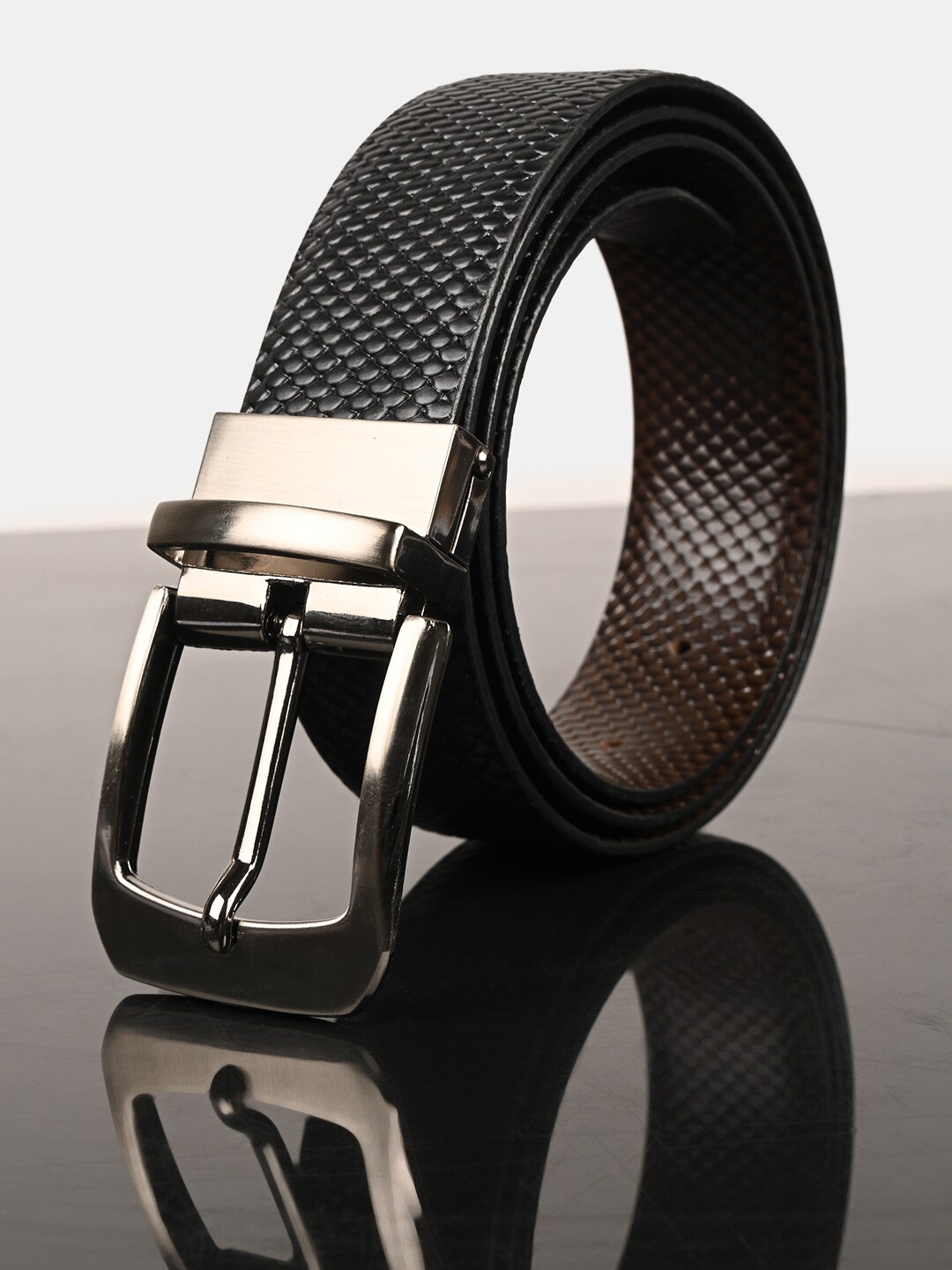 

BuckleUp Men Brown Textured Leather Belt