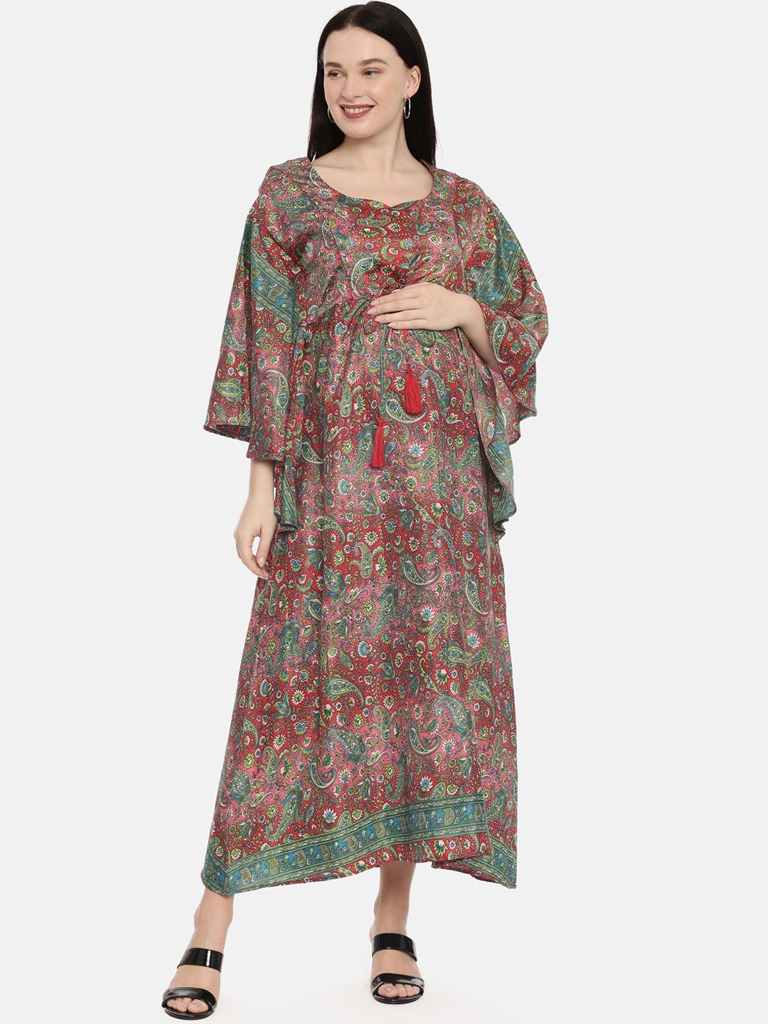 

The Mom Store Women Multicoloured Ethnic Motifs Crepe Maternity Maxi Dress, Multi