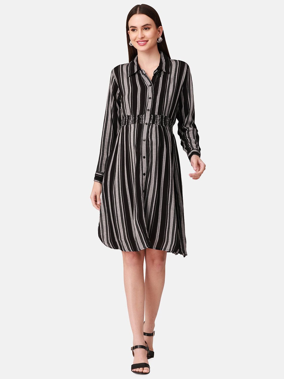 

The Mom Store Women Black Striped Maternity Shirt Dress