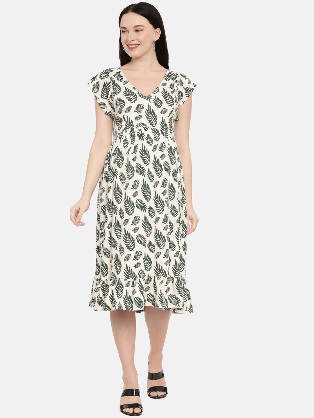 

The Mom Store Women Cream-Coloured Floral Maternity A-Line Midi Dress