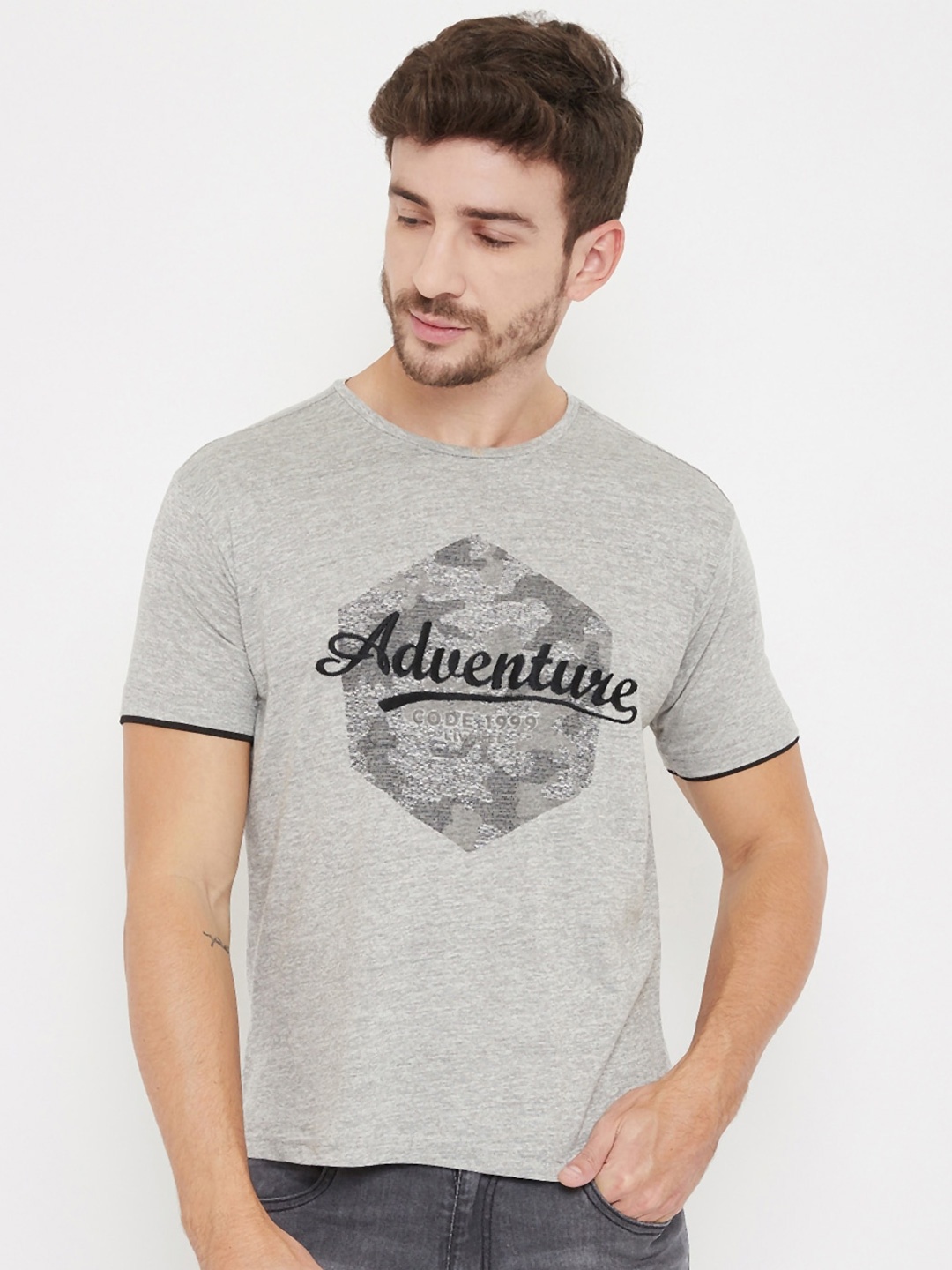

NEVA Men Grey Typography Printed T-shirt