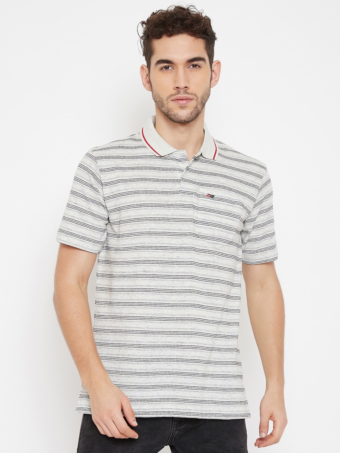 

NEVA Men Off White Striped Polo Collar T-shirt