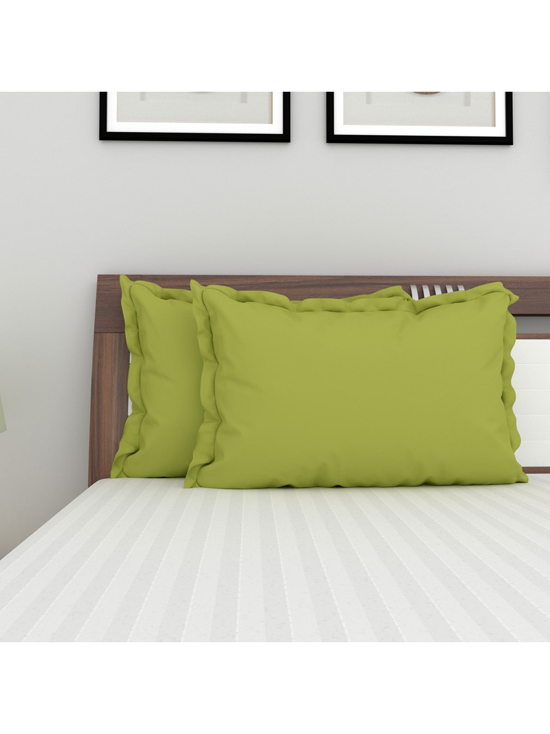 

Home Centre Set Of 2 Green Color Solid Cotton Pillow Cover