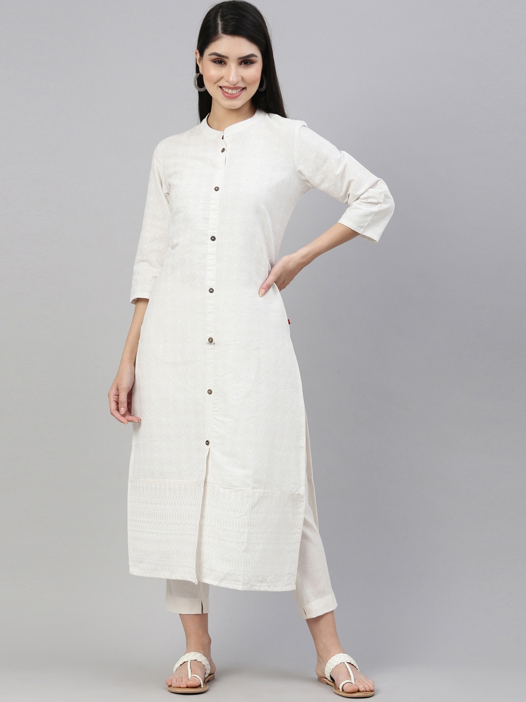 

Marcia Women White Pure Cotton Straight Kurta with Trousers
