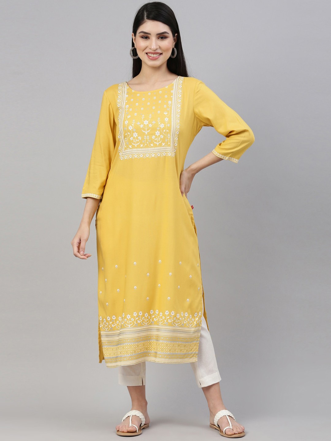 

Marcia Women Yellow Floral Printed Pure Cotton Kurta with Trousers