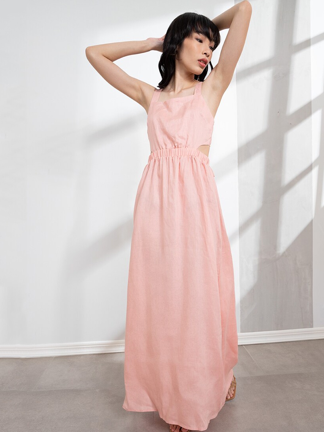 

ORIGIN BY ZALORA Pink Linen Sleeveless Tie Back Maxi Dress