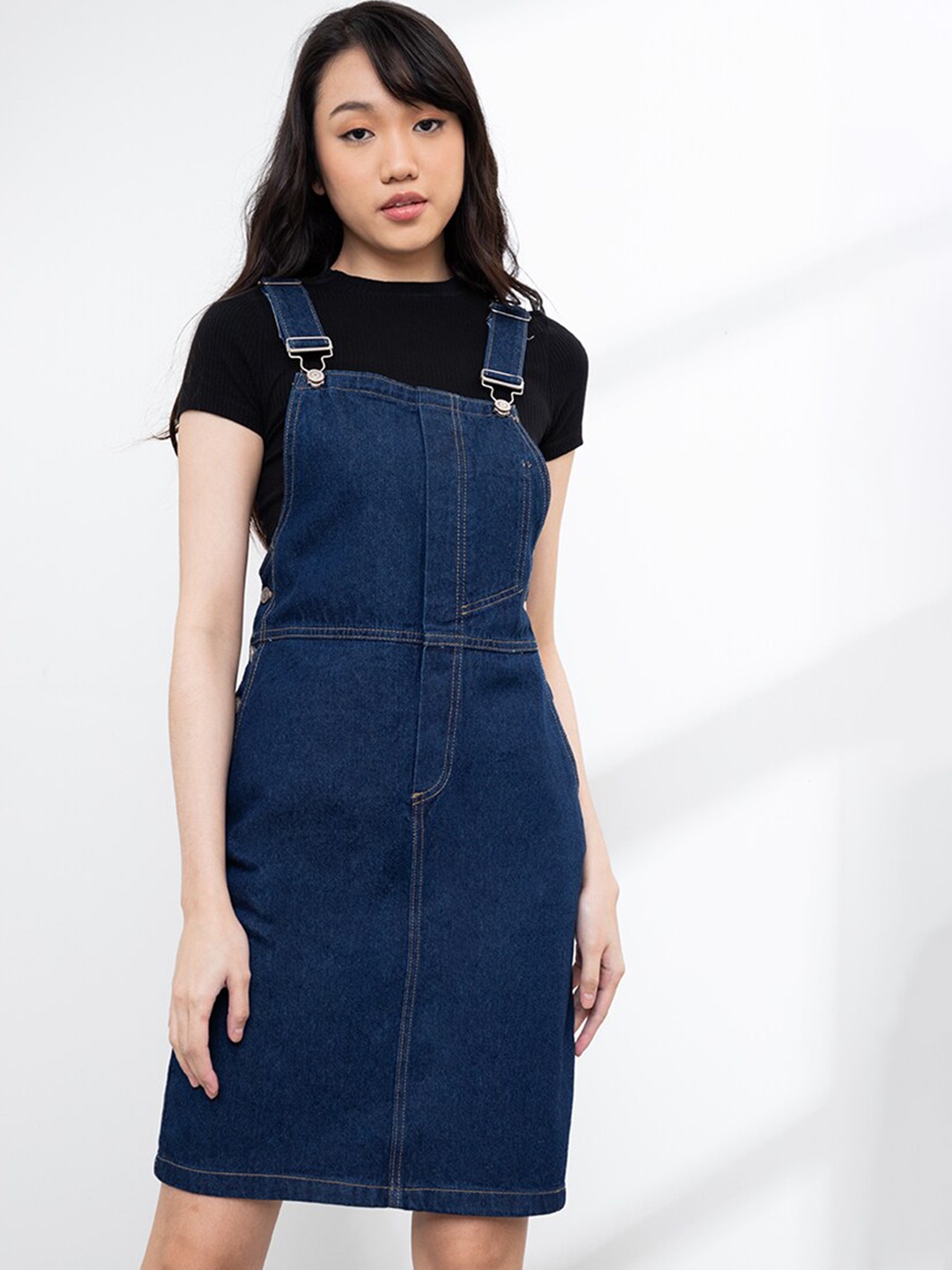 

ORIGIN BY ZALORA women Blue Organic Cotton Denim Pinafore Dress