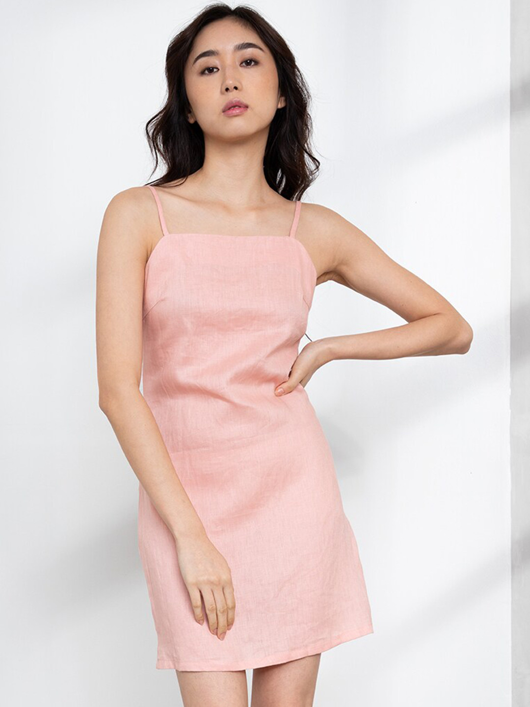 

ORIGIN BY ZALORA Pink Linen Sheath Mini Dress