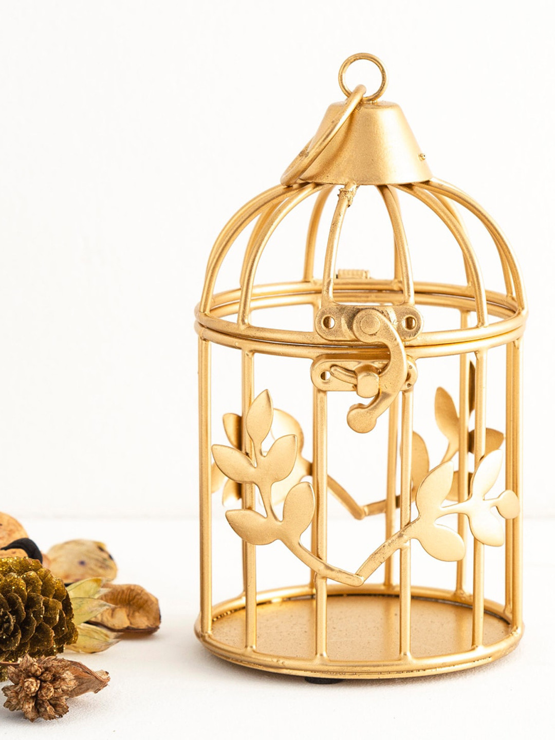 

Home Centre Gold Toned Bird Mini Cage Metal with T-Light Holder
