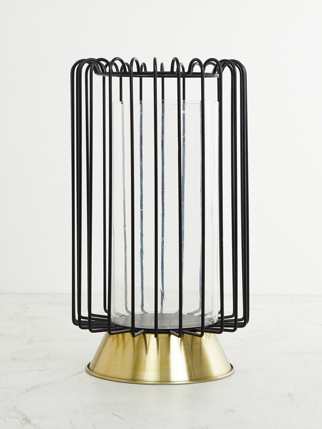 

Home Centre Black Solid Metal Table Lantern with Candle Holder