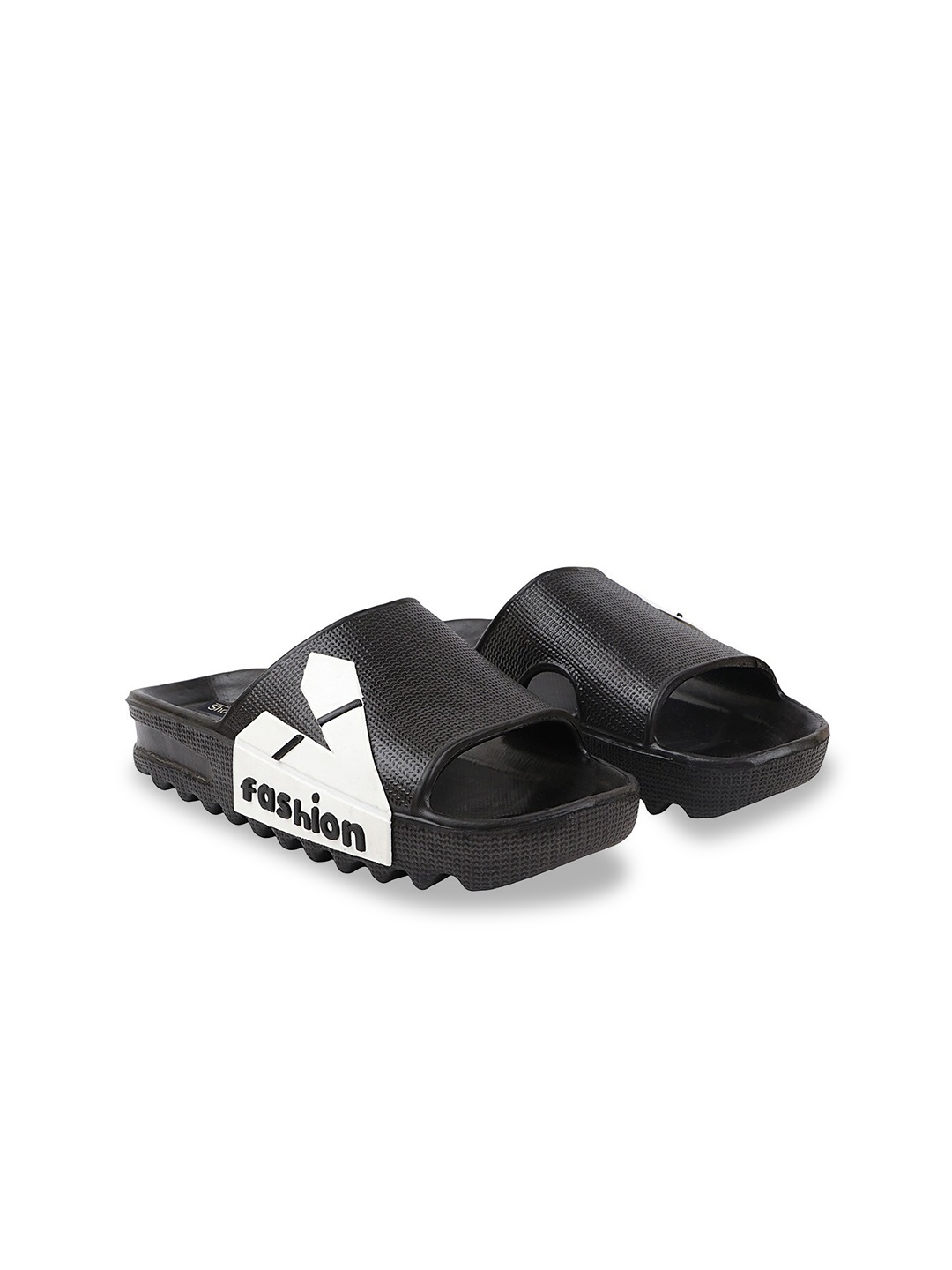 

Shoetopia Women Black & White Printed Sliders