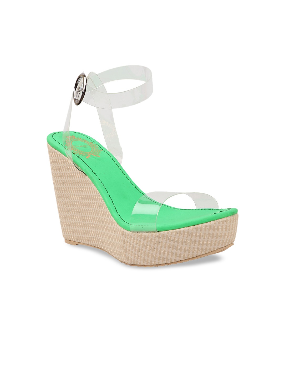 

Shoetopia Green Printed Wedge Sandals with Buckles