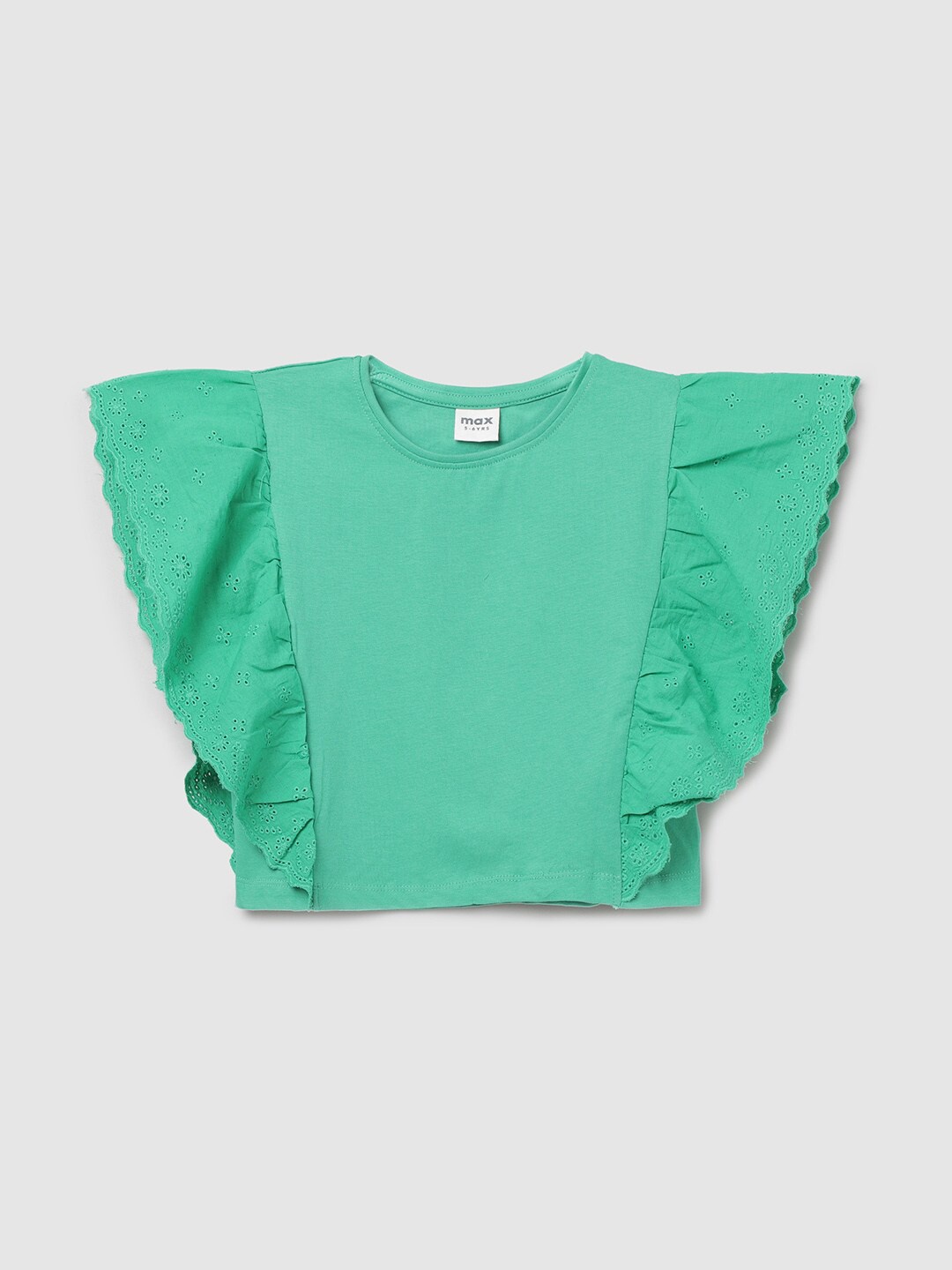 

max Girls Green Solid Flutter Sleeves Top