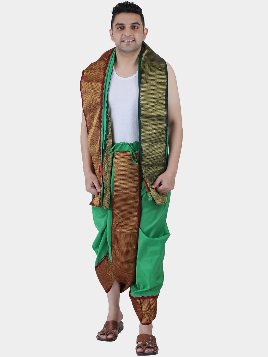 

PRAKASAM COTTON Men Green Woven Design Dhoti Pants